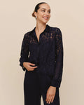 Lace Contrast Button Down - Midnight Sky