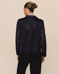 Lace Contrast Button Down - Midnight Sky