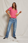 The Hendrix Lightweight Cotton Boxy V-Neck Tee - Peony
