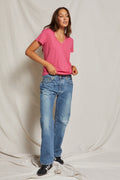 The Hendrix Lightweight Cotton Boxy V-Neck Tee - Peony