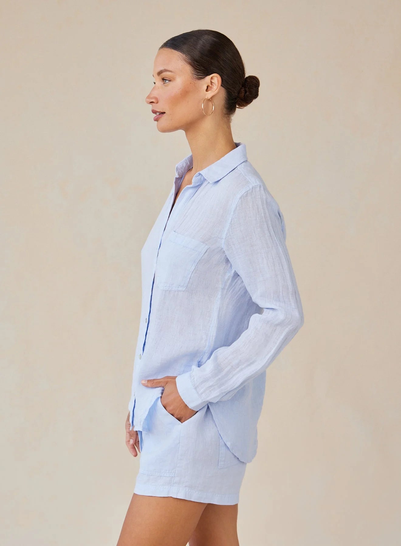 Linen Pocket Button Down - Perennial Blue