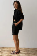 The Linen Pleated Short - Jet