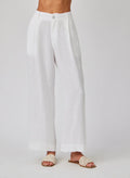 Linen Pleated Wide Leg Ankle Pant - White