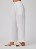 Linen Pleated Wide Leg Ankle Pant - White