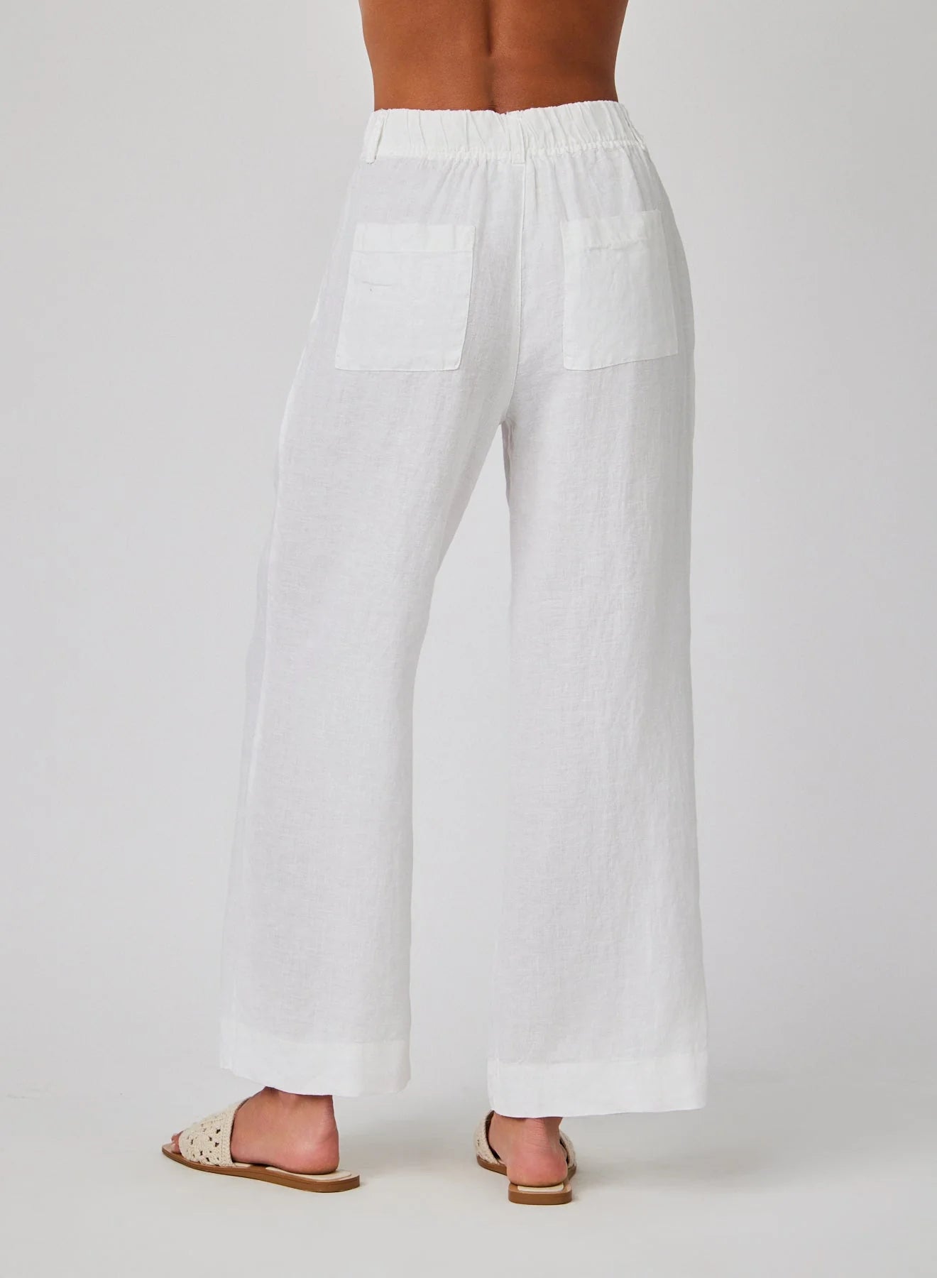 Linen Pleated Wide Leg Ankle Pant - White