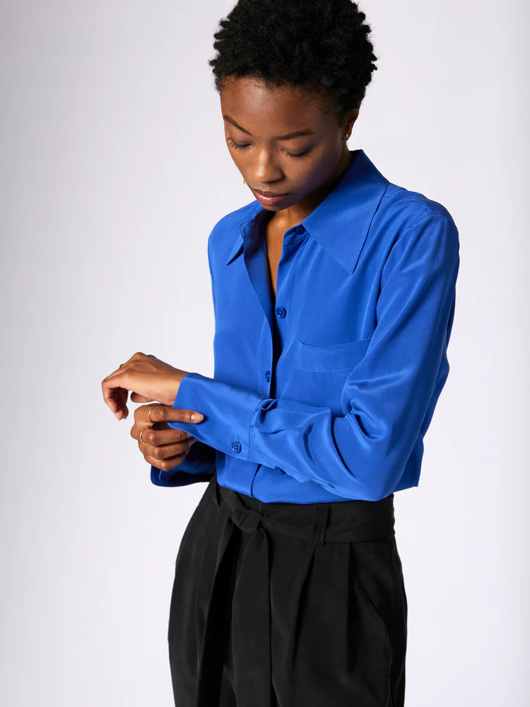 Quinne Long Sleeve Silk Shirt - Surrealist Blue