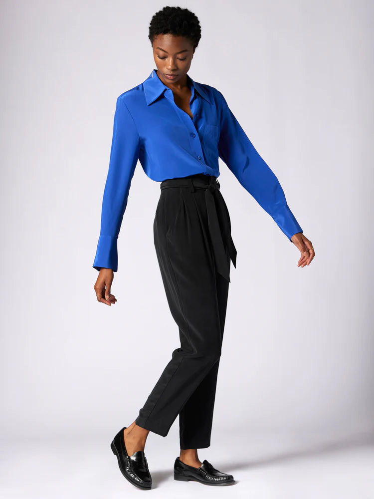 Quinne Long Sleeve Silk Shirt - Surrealist Blue