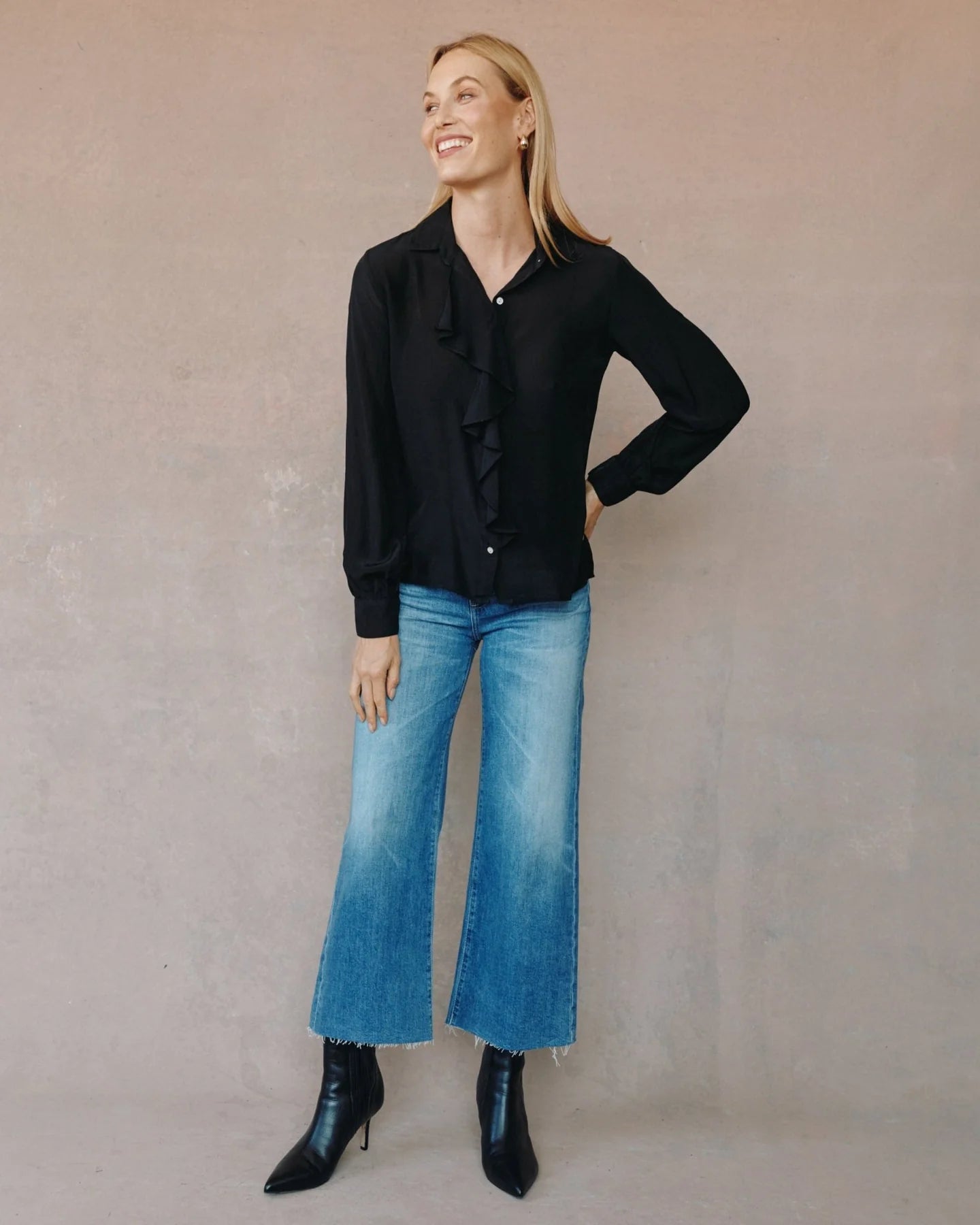 Ruffle Front Shirt - Black