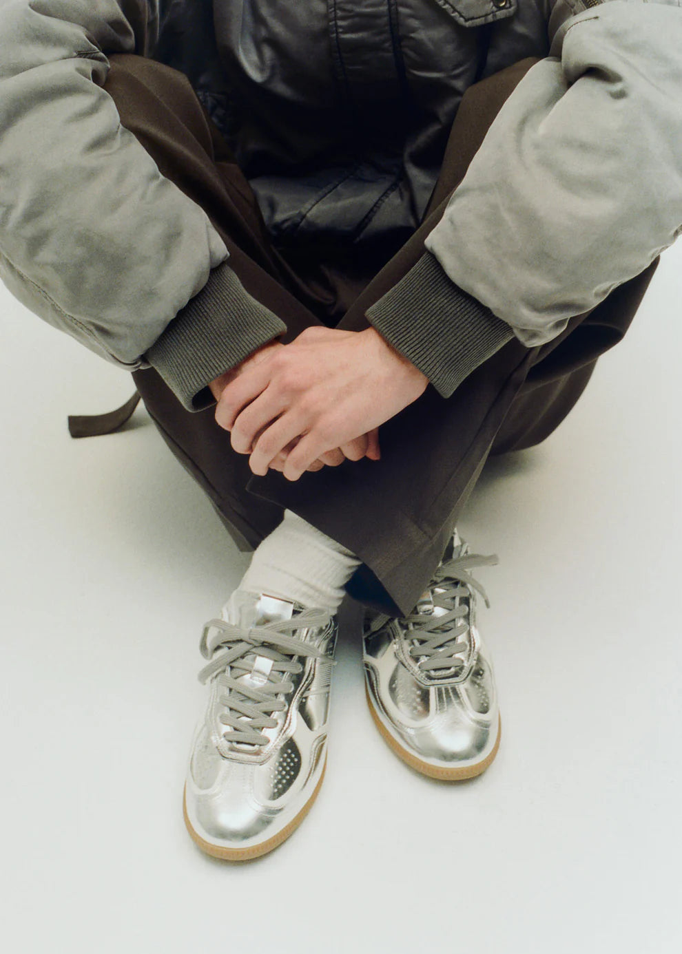 Rife Shimmer Silver Cream Leather Sneakers