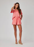 Linen Ruffle Waist Short - Camellia Coral