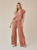Linen Side Slit Wide Leg Pant - Terracotta Brown