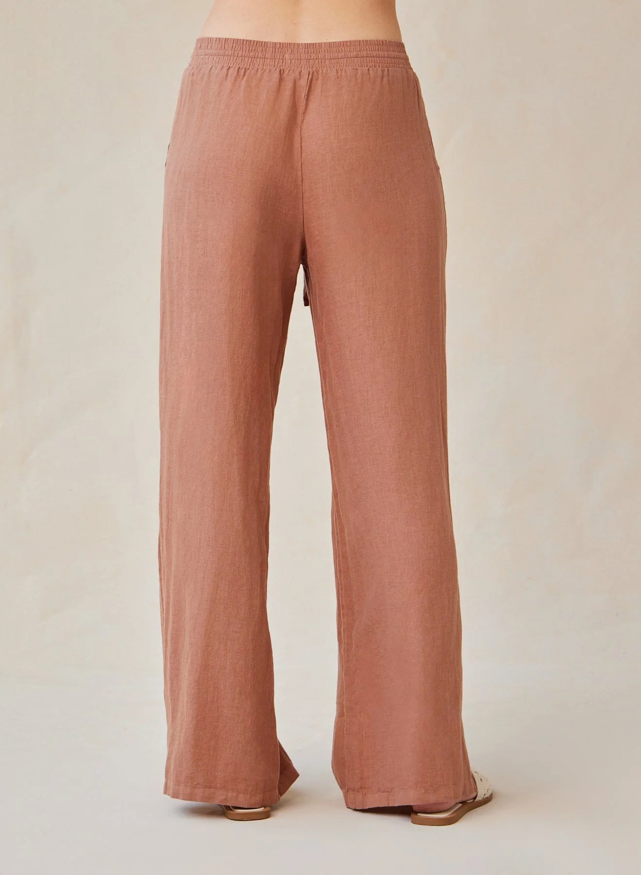 Linen Side Slit Wide Leg Pant - Terracotta Brown