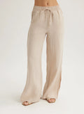 Linen Side Slit Wide Leg Pant - Linen Sand