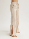 Linen Side Slit Wide Leg Pant - Linen Sand