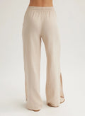 Linen Side Slit Wide Leg Pant - Linen Sand