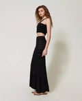 Long Punched Knit Skirt - Black