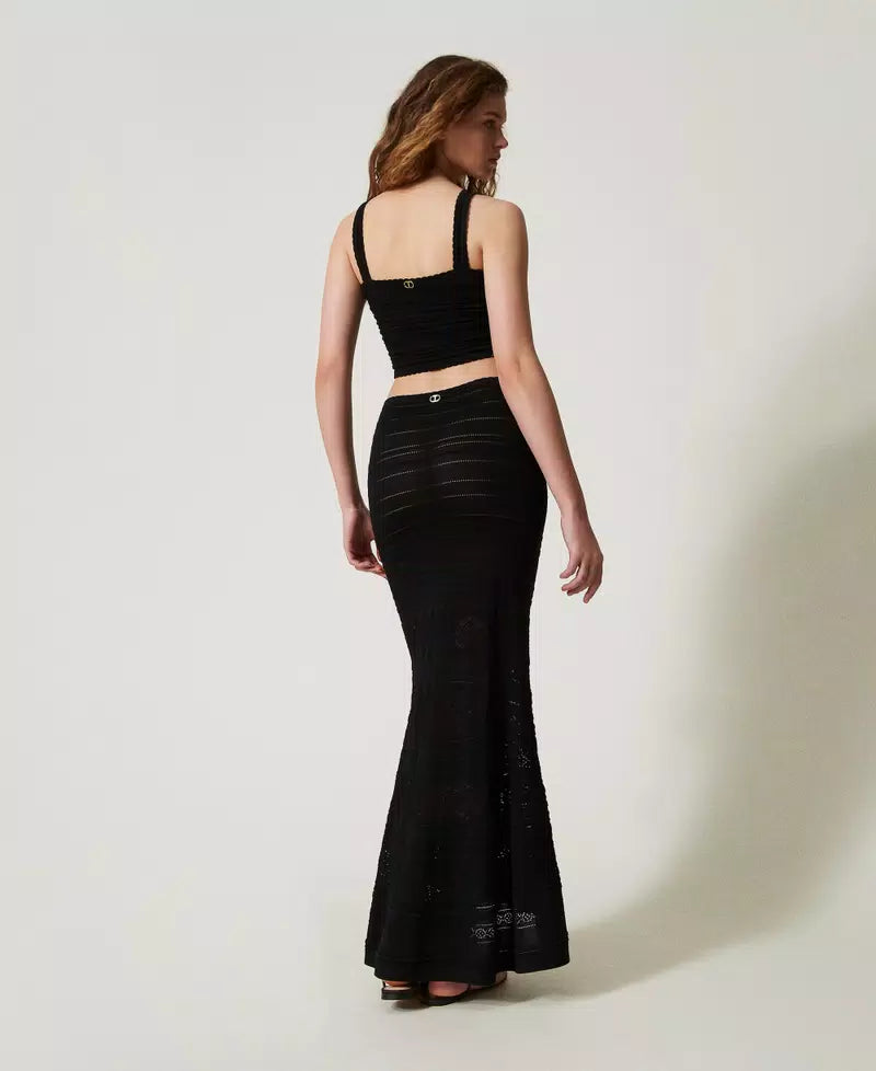 Long Punched Knit Skirt - Black