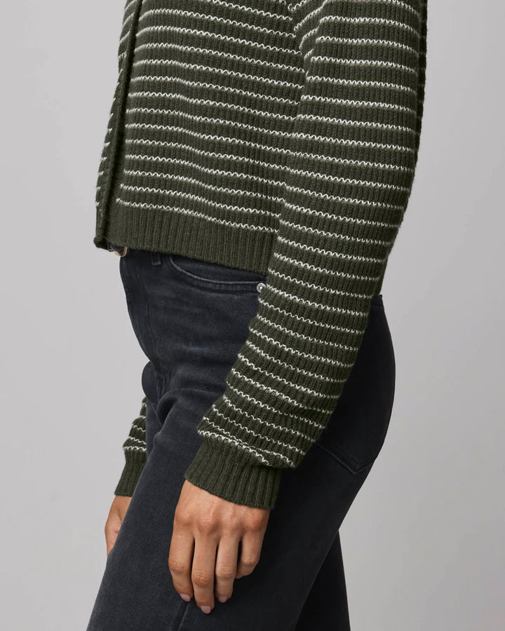 Amber Stripe Crop Cardigan - Green Spruce/Oak