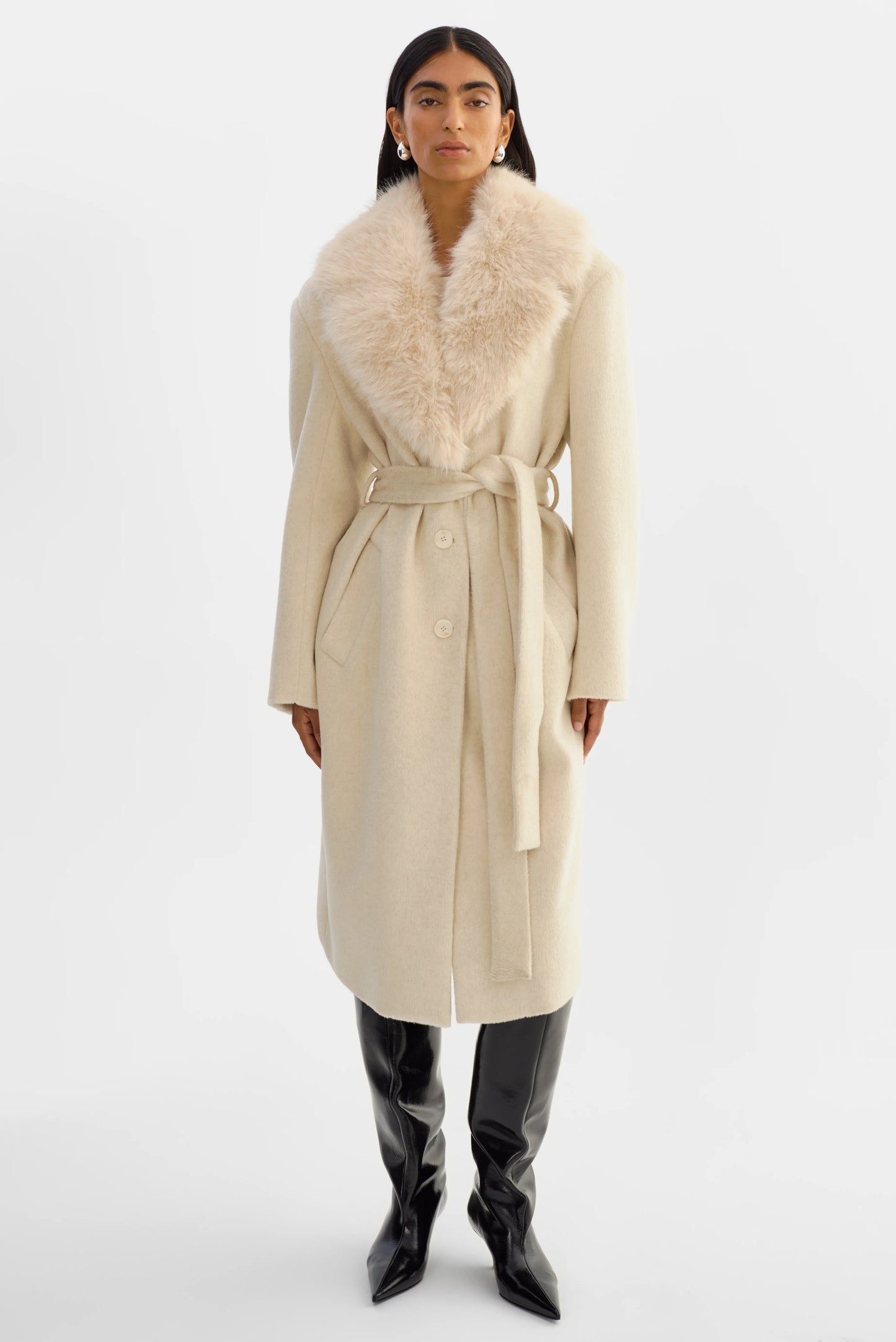 Tillie Belted Wool Coat - Heather Beige