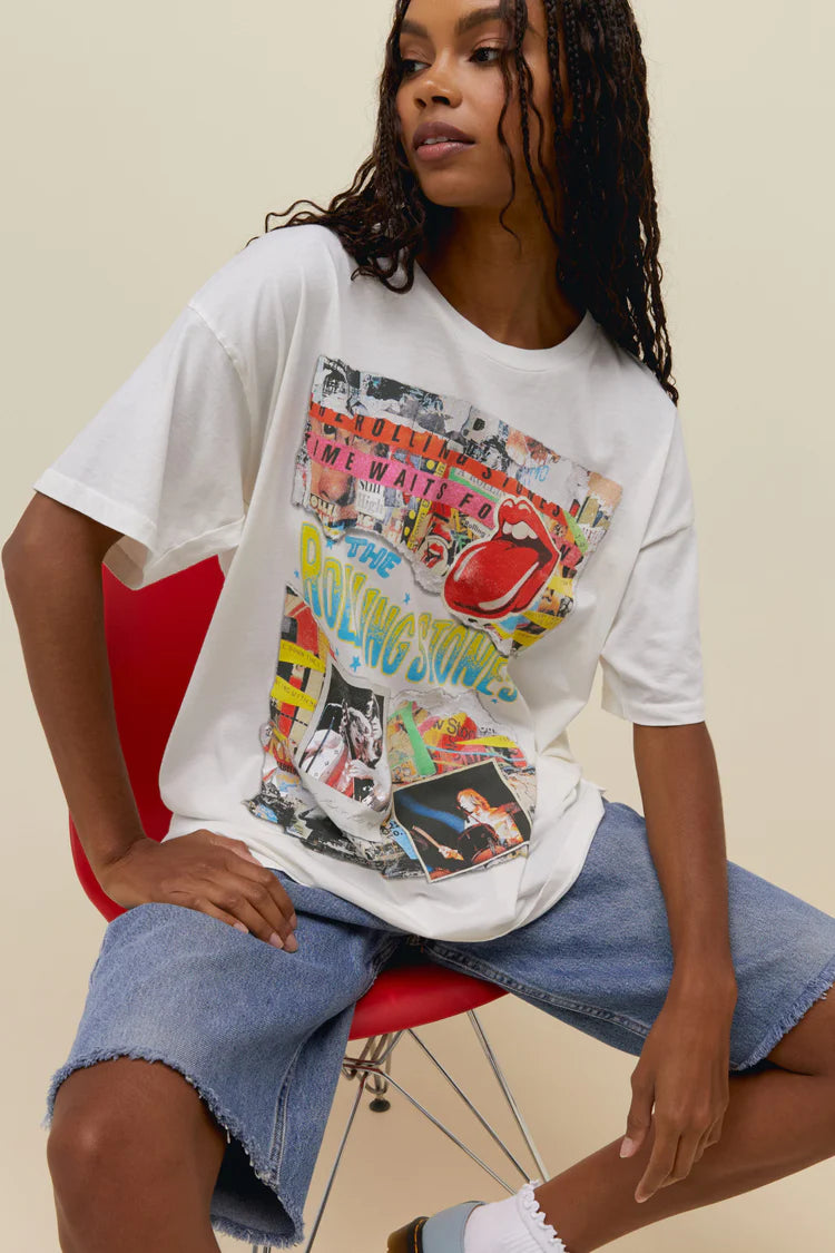 Rolling Stones Time Waits For No One Merch Tee - Vintage White
