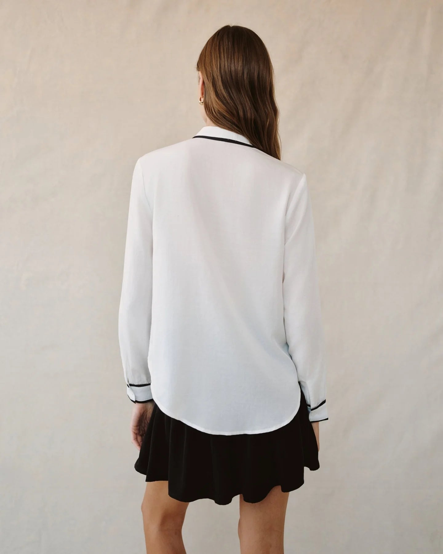 Contrast Trim Long Sleeve Pullover - Off White