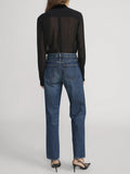 Velvet Trim Modern Tie Blouse - Black
