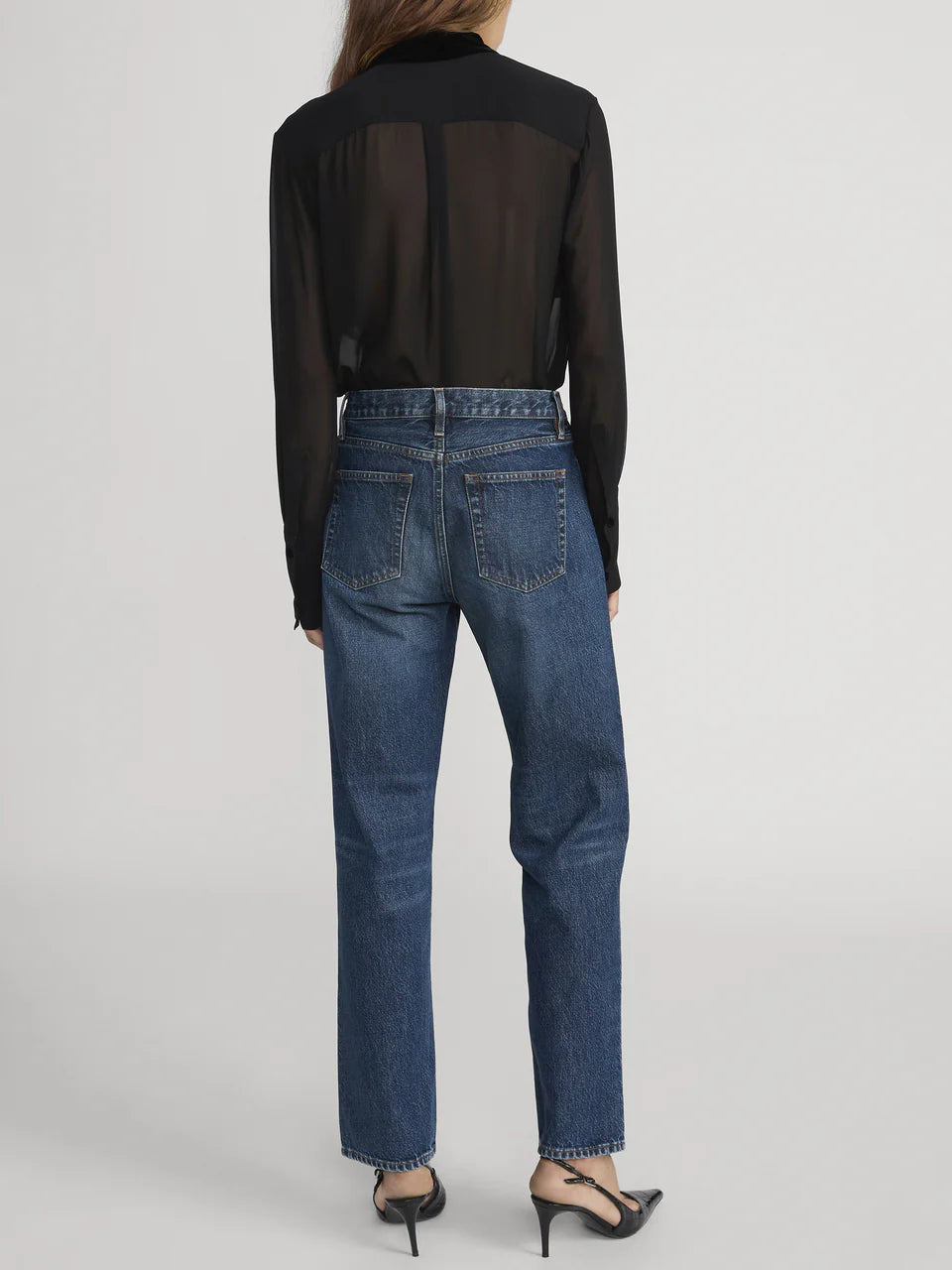Velvet Trim Modern Tie Blouse - Black