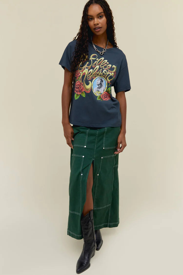 Willie Nelson Rose Frame Boyfriend Tee - Vintage Black