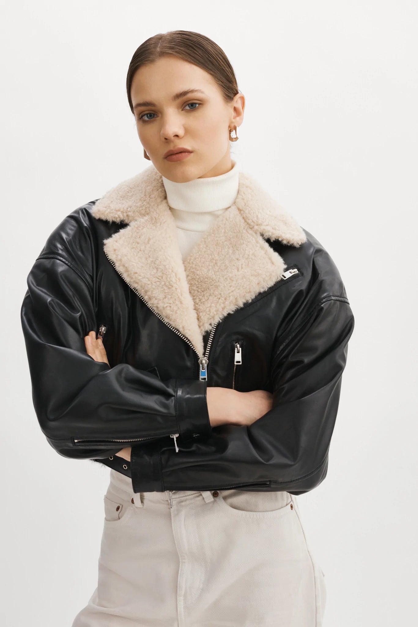Dylan 80's Sherpa Leather Biker Jacket