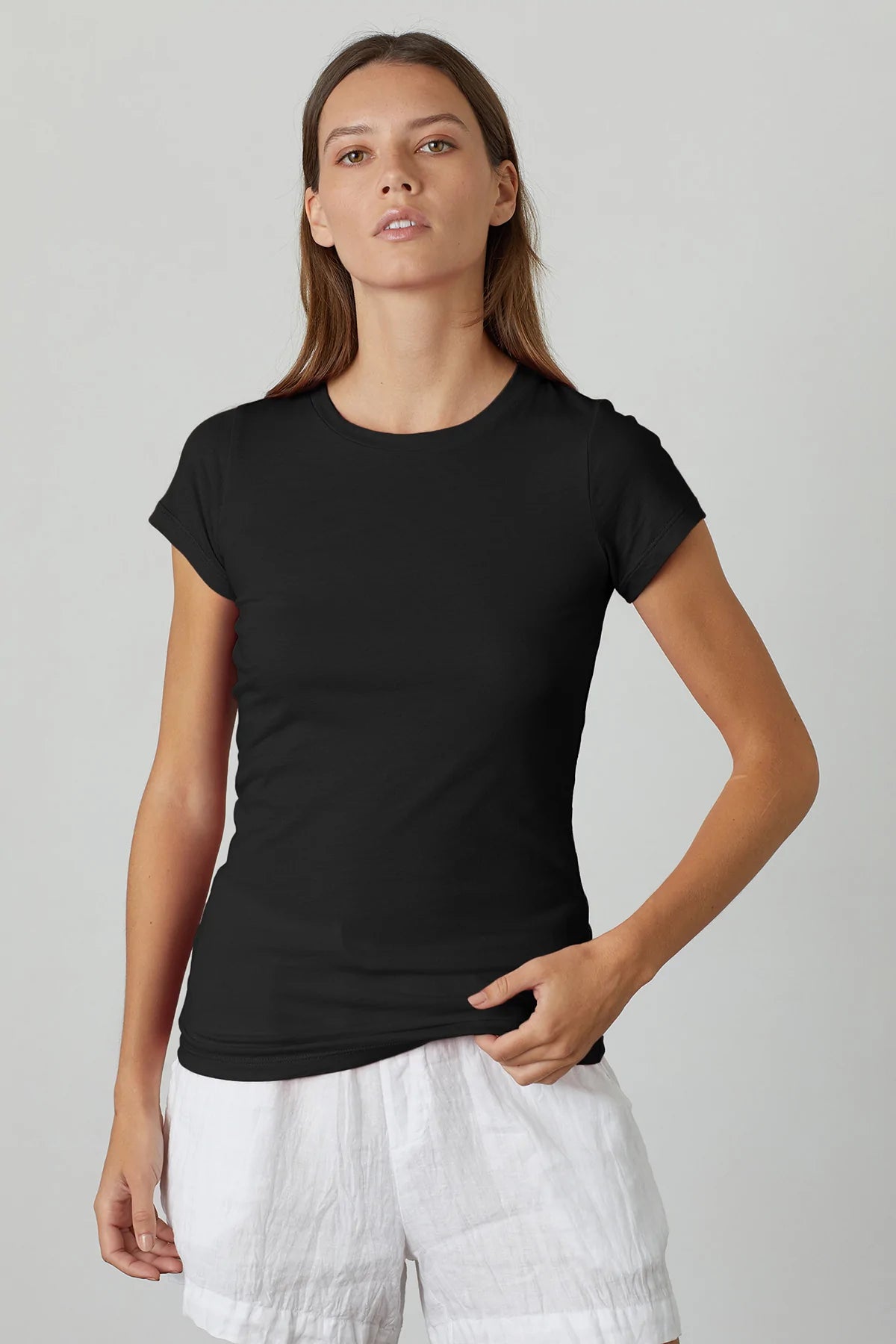 Jemma Gauzy Whisper Fitted Crew Neck Tee - Black