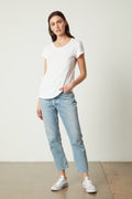 Odelia Cotton Slub Crew Neck Tee - White