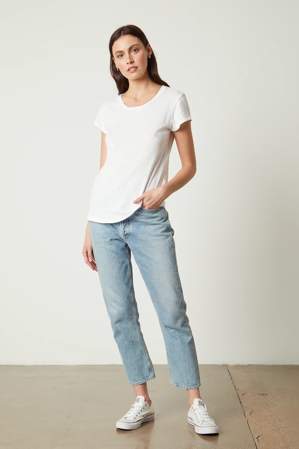 Odelia Cotton Slub Crew Neck Tee - White