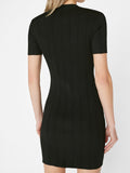 Mixed Rib Cutout Mini Dress - Noir