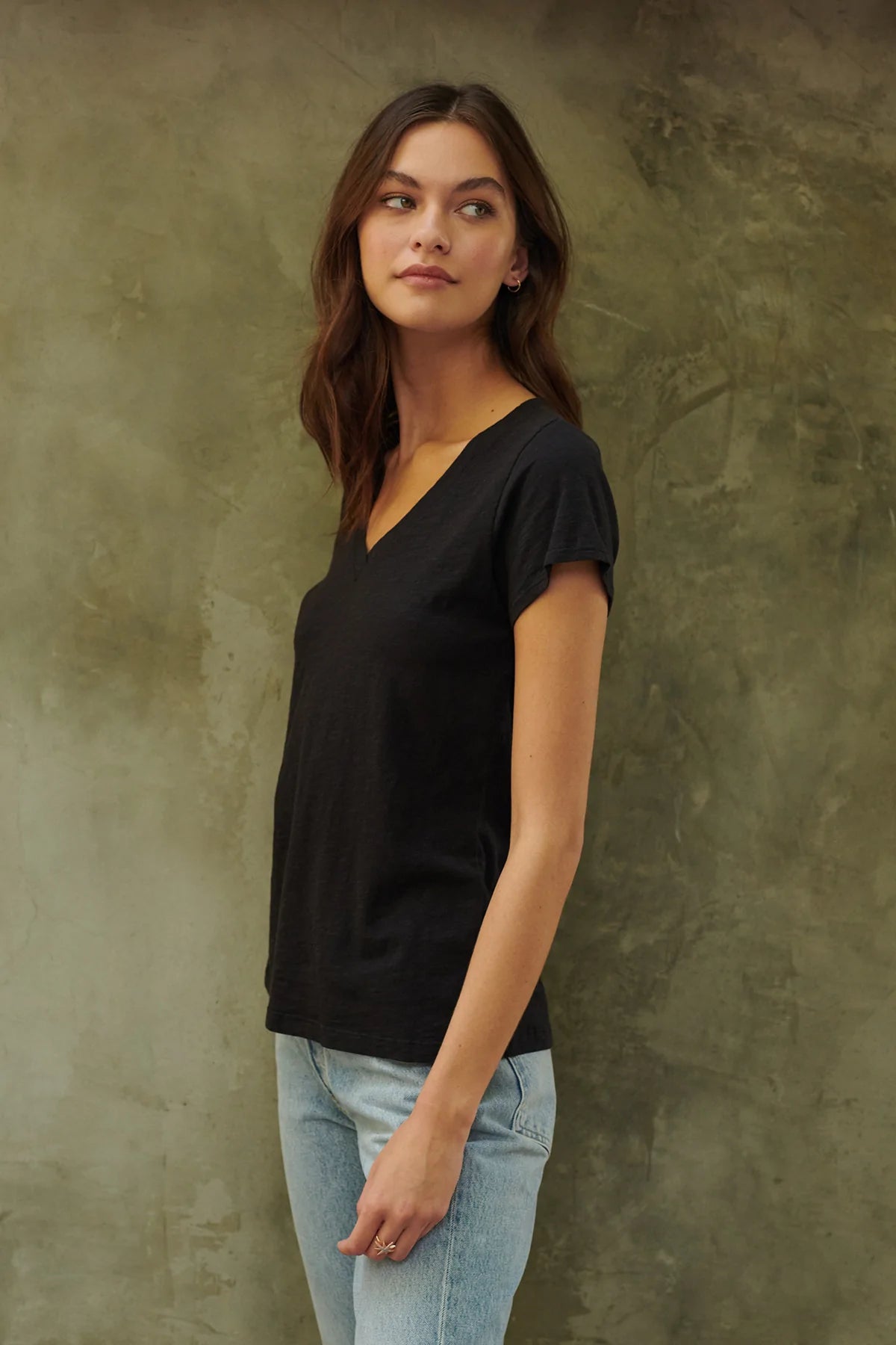Jilian Original Slub V-Neck Tee - Black