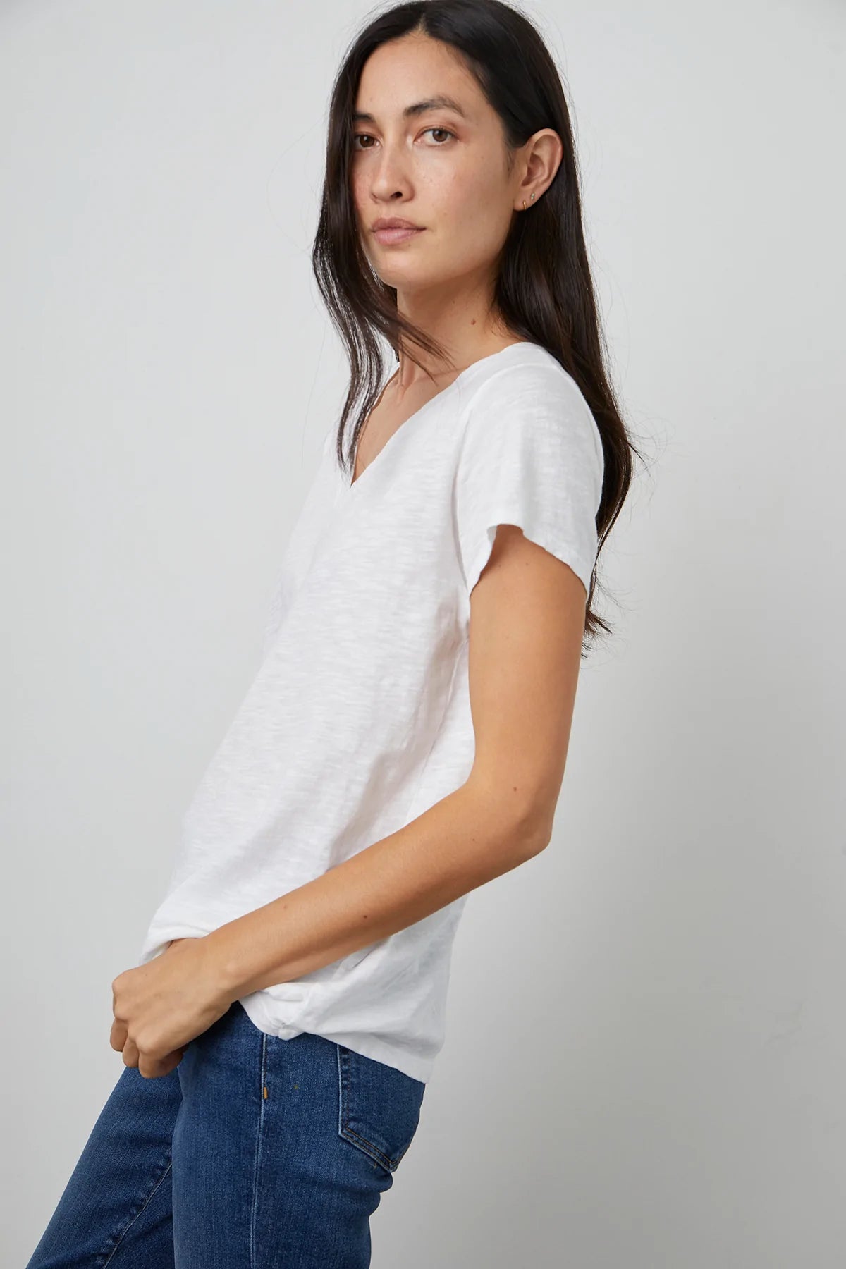 Jilian Original Slub V-Neck Tee - White