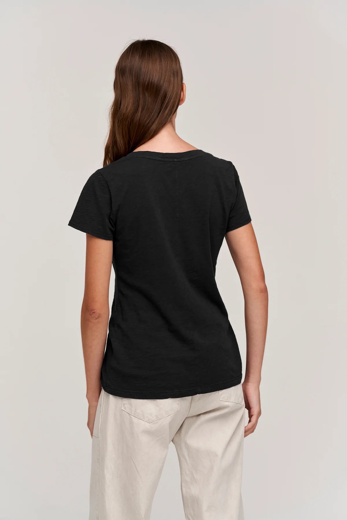 Lilith Cotton Slub V-Neck Tee - Black
