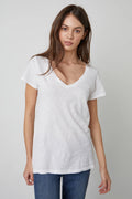 Lilith Cotton Slub V-Neck Tee - White