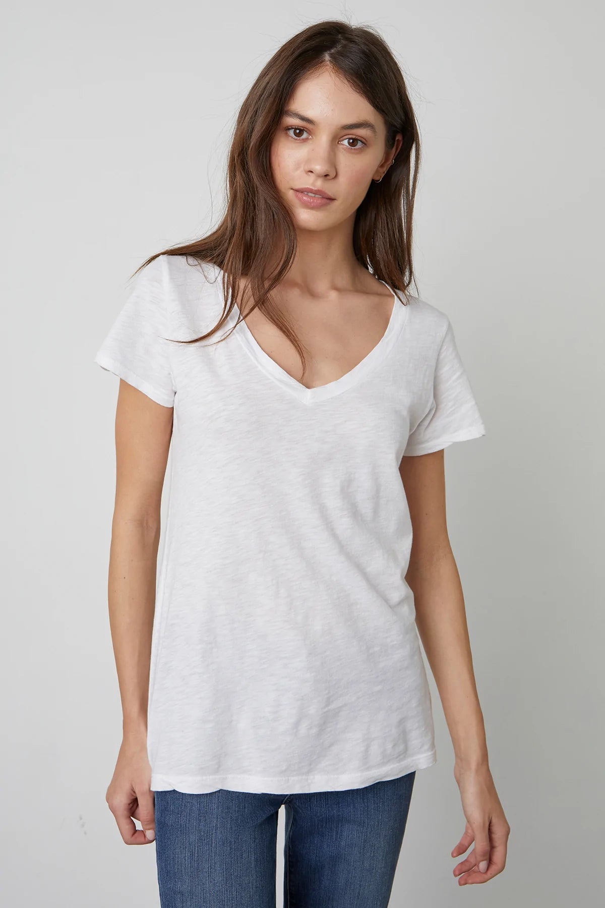 Lilith Cotton Slub V-Neck Tee - White