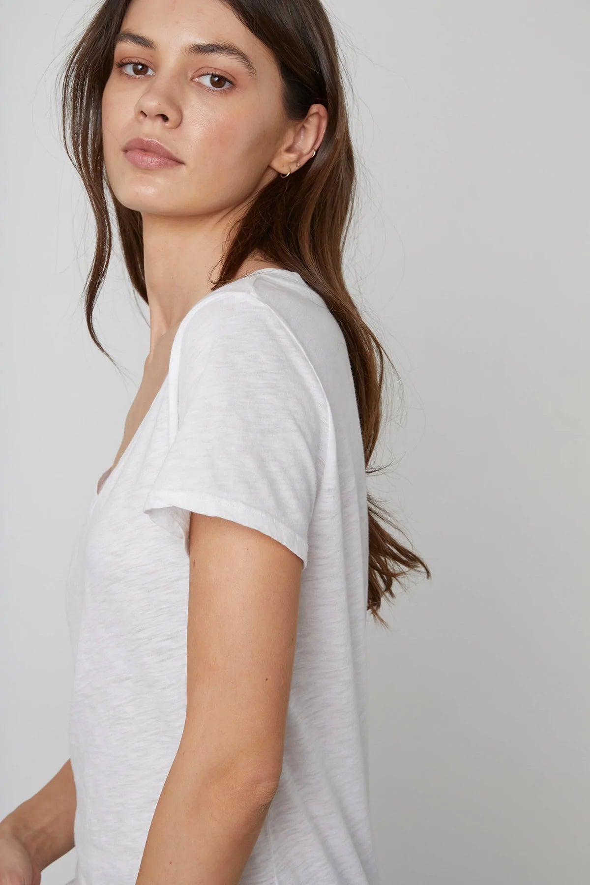 Lilith Cotton Slub V-Neck Tee - White