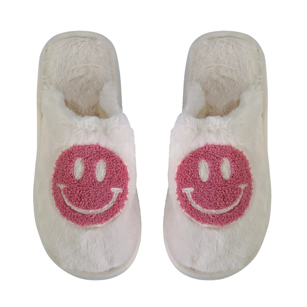 Baby Pink Smiley Plush Slippers