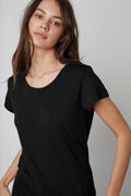 Odelia Cotton Slub Crew Neck Tee - Black