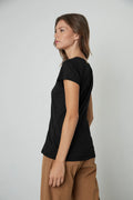 Odelia Cotton Slub Crew Neck Tee - Black
