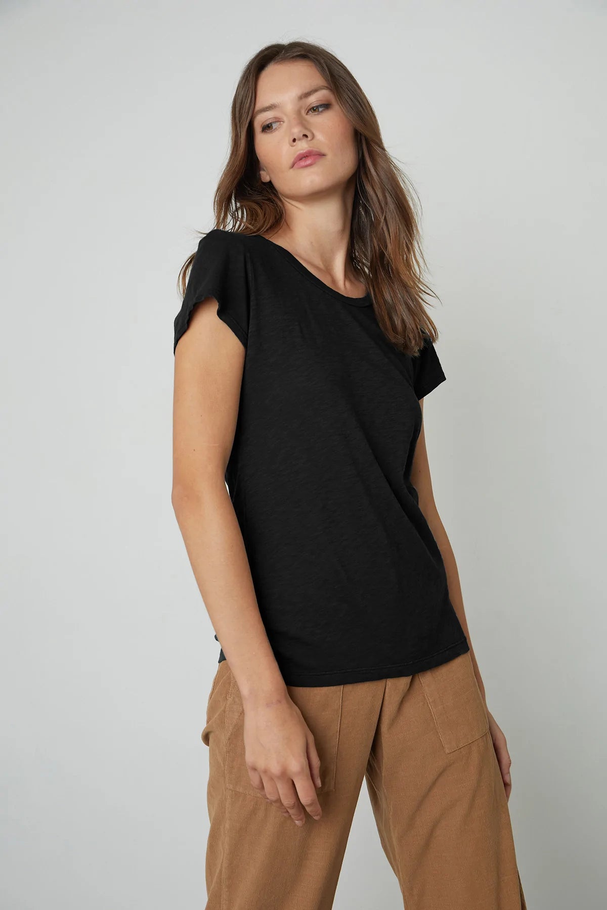 Odelia Cotton Slub Crew Neck Tee - Black