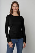 Zofina Gauzy Whisper Crew Neck Tee - Black