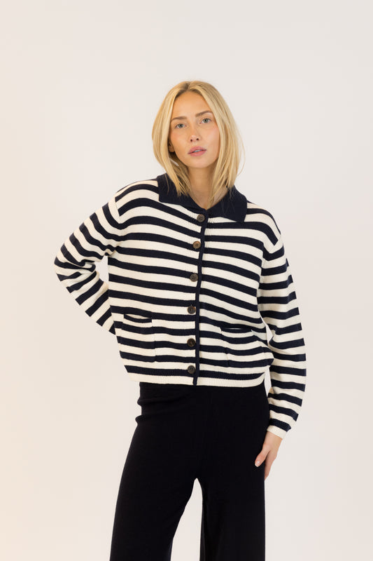 Briella Cardigan - Navy / Off White Striped
