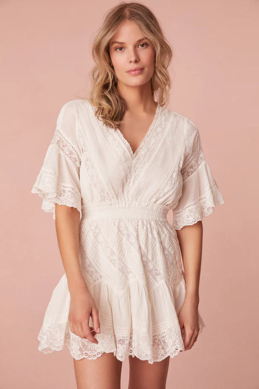Calamina Lace Mini Dress - Bright White