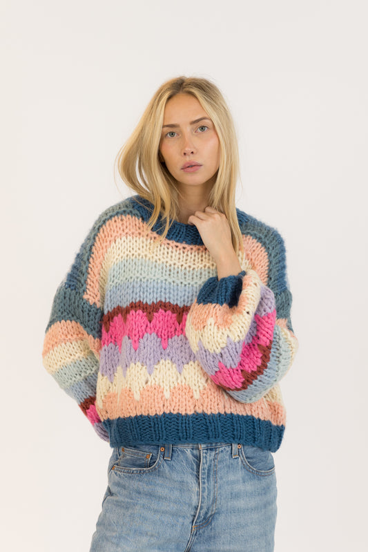 Hannah Handmade Crewneck Pullover - Multi stripe