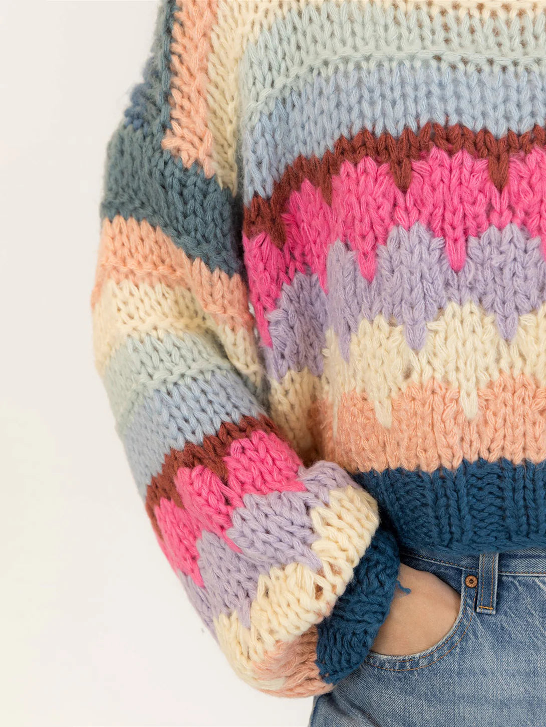 Hannah Handmade Crewneck Pullover - Multi stripe