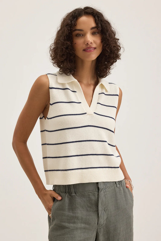 Nayla Cotton Cashmere Sweater Vest - Milk / Blue