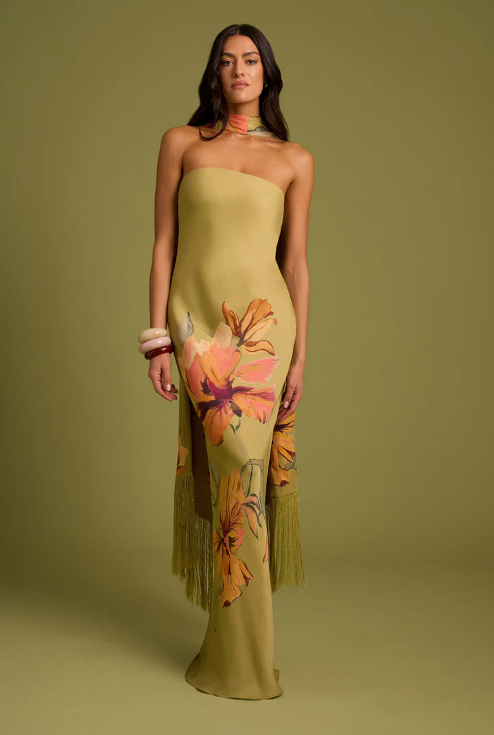 Rococo - Strapless Maxi Dress with Fringe Sash